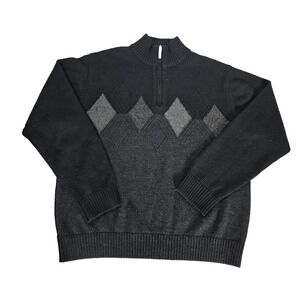Alex Cannon Sweater Mens M Gray Argyle Merino Wool Blend Italian Yarn 1/4 Zip